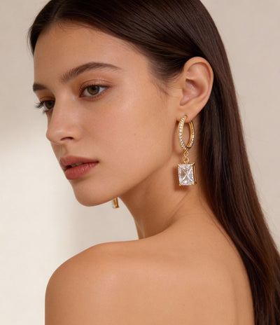 Emerald Charm Hoops