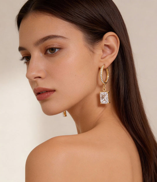Emerald Charm Hoops